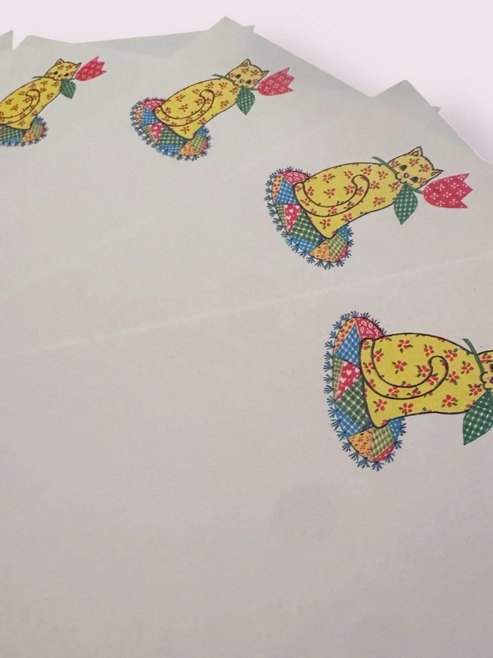 Vintage Quilt Floral Pattern Cat Note Paper Set 6 w/Cat 12 Plain White 6 x 8